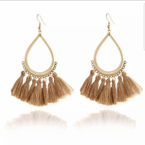 Swanky Coconut Jewelry - Last Pair! Taupe Tassel Earrings
